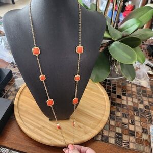 Pure gold tone orange long necklace
